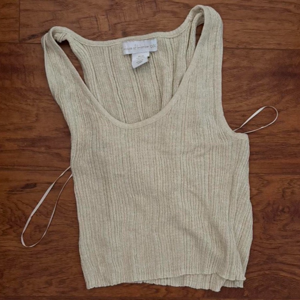 House of Harlow 1960 Cream Ribbed Scoop Tank